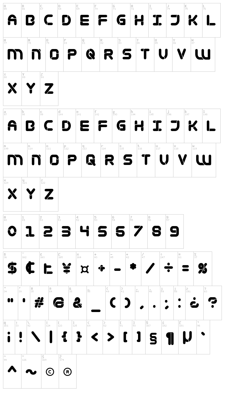 Mametosca 026 font map